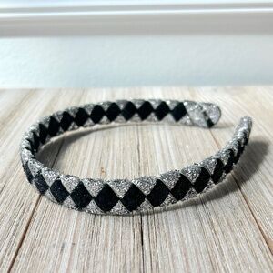 Headband Hand-woven glitter ribbon Black Silver